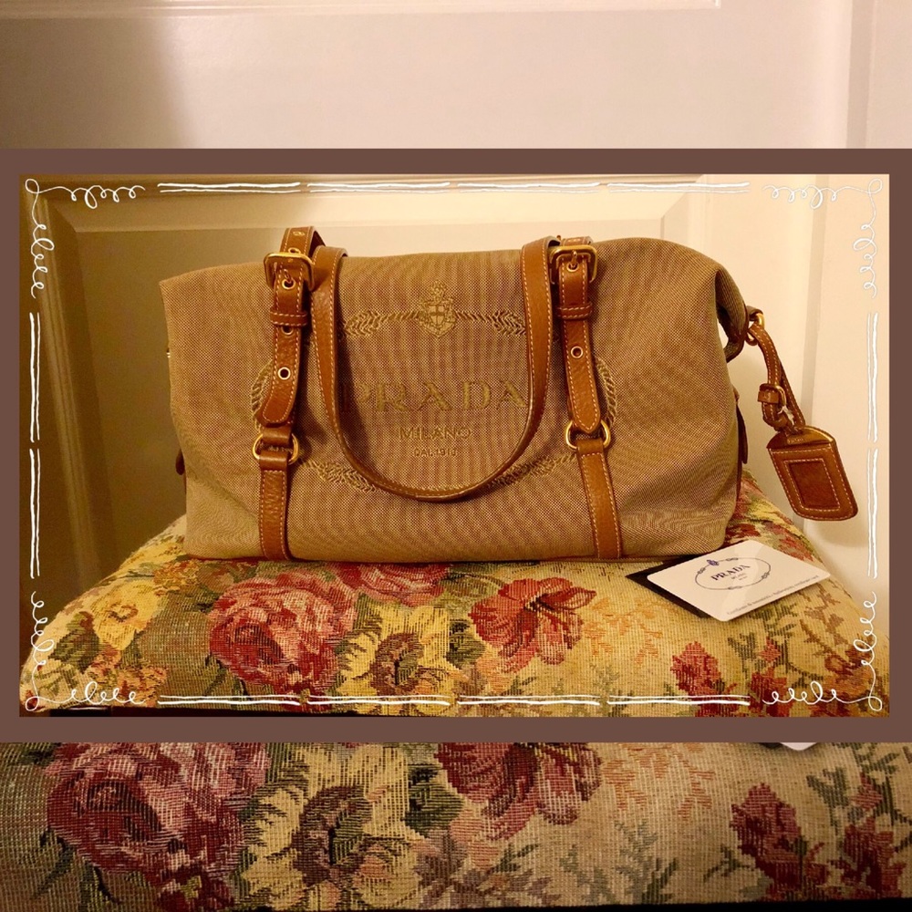 AUTHENTIC 💯 PRADA JACQUARD CORDA+BRANDY 👜 - Picture 1 of 8